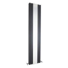 Square Vertical Double Panel Radiator with Mirror - 1800mm x 354mm - 3344 BTU - Anthracite