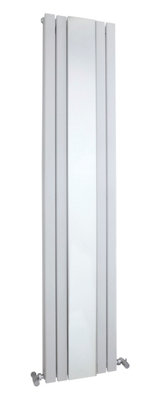 Square Vertical Double Panel Radiator with Mirror - 1800mm x 354mm - 3344 BTU - Satin White