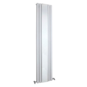 Square Vertical Double Panel Radiator with Mirror - 1800mm x 354mm - 3344 BTU - Satin White