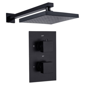 Square Wall Concealed Thermostatic Shower Valve Set with Fixed Head - Black