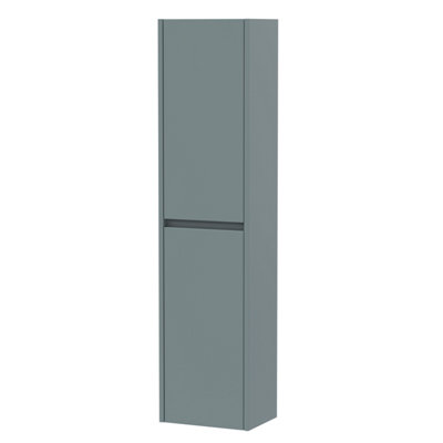 Square Wall Hung 2 Door Tall Bathroom Unit, 350mm - Matt Coastal Grey