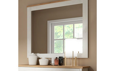 Square Wall Mirror Shabby Chic White Wash Pine / Oak Effect Frame 90 x 96cm Loksa
