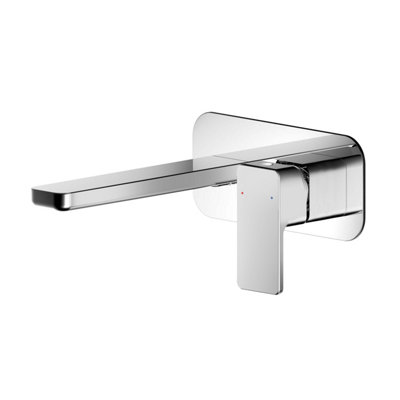 Square Wall Mount 2 Tap Hole Basin Mixer Tap & Back Plate - Chrome