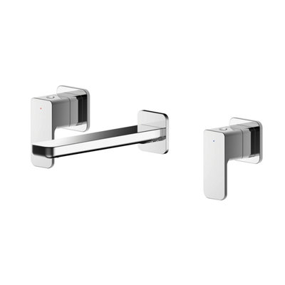 Square Wall Mount 3 Tap Hole Basin Mixer Tap - Chrome
