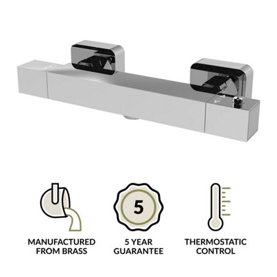 Square Wall Mount Shower Thermostatic Bar Valve Tap (Kit Not Included) - Chrome - Balterley - 3