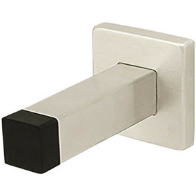 Square Wall Mounted Doorstop on Square Rose Rubber Tip 85mm Satin Steel