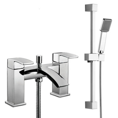 Square Waterfall Chrome Bath Shower Mixer Filler Tap & Slide Rail Kit