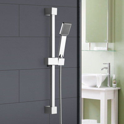 Square Waterfall Chrome Bath Shower Mixer Filler Tap & Slide Rail Kit - 3