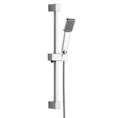 Square Waterfall Chrome Bath Shower Mixer Filler Tap & Slide Rail Kit - 4