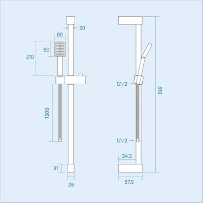 Square Waterfall Chrome Bath Shower Mixer Filler Tap & Slide Rail Kit - 7