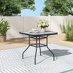 Square Wood Grain Outdoor Dining Table with Umbrella Hole Coffee Table for Garden 80 x 80cm