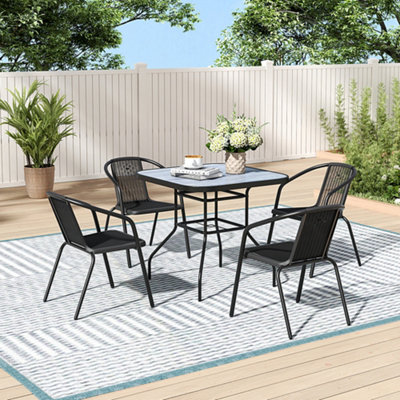 Square Wood Grain Table with Umbrella Hole Coffee Table for Garden 80 x 80cm