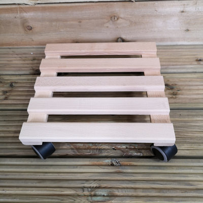 Square Wooden Garden Patio Plant Flower Pot Stand Caddy Trolley on Castors 29x29cm