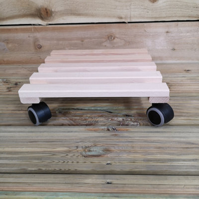 Square Wooden Garden Patio Plant Flower Pot Stand Caddy Trolley on Castors 29x29cm - 3
