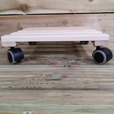 Square Wooden Garden Patio Plant Flower Pot Stand Caddy Trolley on Castors 29x29cm - 4