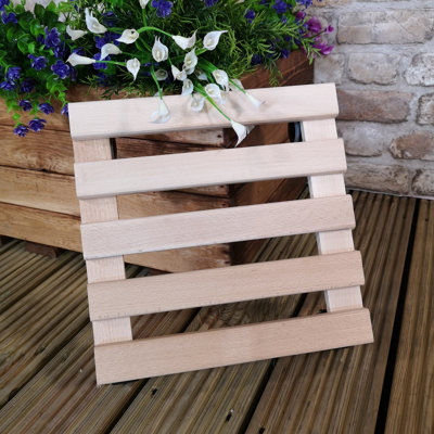 Square Wooden Garden Patio Plant Flower Pot Stand Caddy Trolley on Castors 29x29cm - 5