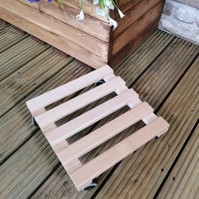 Square Wooden Garden Patio Plant Flower Pot Stand Caddy Trolley on Castors 29x29cm - 6