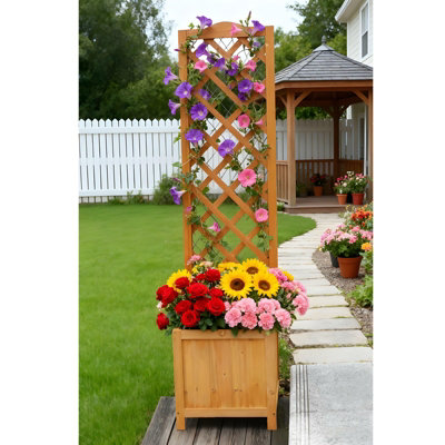 Square Wooden Garden Planter with Trellis Outdoor Flower Box for ...