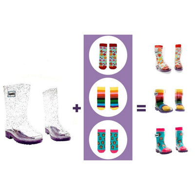 Squelch Childs Thick Wellie Socks 6-8yrs Rainbow Stripes