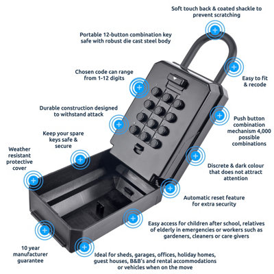 Squire Wall Mounted Push Button Portable Key Safe KEYKEEP2 PB