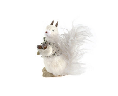 Squirrel Christmas Figurine Ornament 16cm White Tabletop Window Centrepiece Xmas