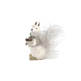 Squirrel Christmas Figurine Ornament 16cm White Tabletop Window Centrepiece Xmas