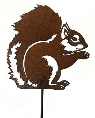 Squirrel on Stake - Steel - W20.3 x H20.3 cm - Bare Metal/Ready to Rust