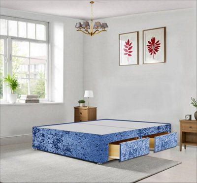 Sr Living Ltd Blue Crushed Velvet 4FT Divan Bed with 2 Storage Drawers ...