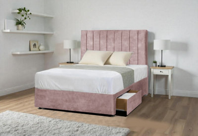 SR Living Ltd Cosy Pink Plush Double (4FT6) Divan Bed with 2 Storage ...