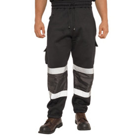 SSS Hi Viz Trouser High Visibility Mens Work Trouser Safety Fleece Worker Pants Reflective Fluorescent Joggers-Black-S