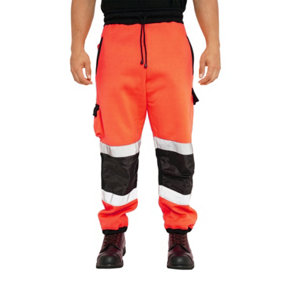SSS Hi Viz Trouser High Visibility Mens Work Trouser Safety Fleece Worker Pants Reflective Fluorescent Joggers-Orange-L