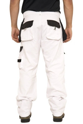 SSS Mens Painters Trousers Decorators Work Trouser Mens Holster Pockets White Work Pants 38in Waist - 30in Leg.