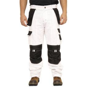 SSS Mens Painters Trousers Decorators Work Trouser Mens Holster Pockets White Work Pants 40in Waist - 30in Leg.