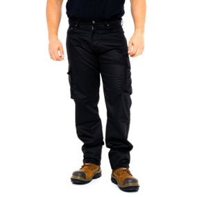 SSS Mens Work Trousers Cargo Multi Pockets Work Pants, Black, 34in Waist - 30in Leg - Small