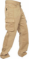 SSS Mens Work Trousers Cargo Multi Pockets Work Pants, KHAKI, 34in Waist - 30in Leg - Small