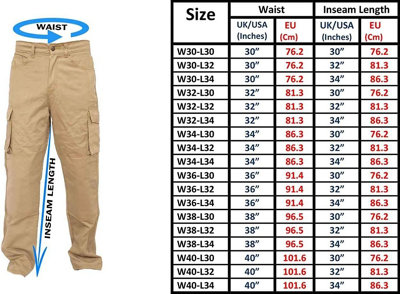 SSS Mens Work Trousers Cargo Multi Pockets Work Pants, KHAKI, 34in Waist - 32in Leg - Regular