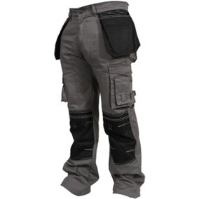 SSS Mens Work Trousers Cordura Knee Pockets Work Pants, Grey, 30in Waist - 30in Leg - Small