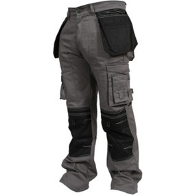 SSS Mens Work Trousers Cordura Knee Pockets Work Pants, Grey, 30in Waist - 34in Leg - Regular