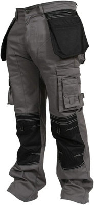 SSS Mens Work Trousers Cordura Knee Pockets Work Pants, Grey, 40in Waist - 34in Leg - Regular