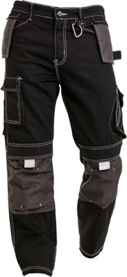 SSS Mens Work Trousers Mens Holster Pockets with Knee Pad Black Cargo Pants 38in Waist - 30in Leg.