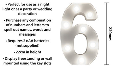 St Helens Home and Garden Battery Operated 3D LED Number 6 Light