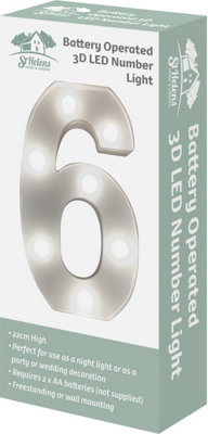 St Helens Home and Garden Battery Operated 3D LED Number 6 Light