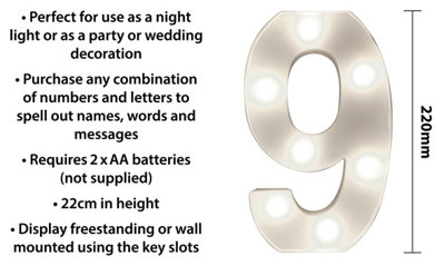 St Helens Home and Garden Battery Operated 3D LED Number 9 Light