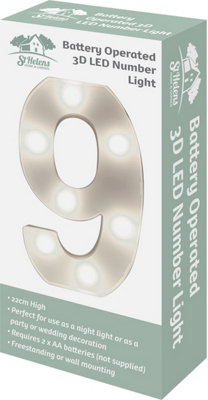 St Helens Home and Garden Battery Operated 3D LED Number 9 Light