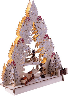 St Helens Home and Garden Battery Powered Wooden LED Light Up Christmas Festive Scene Ornament - 4