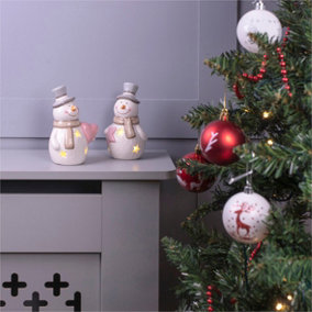 St Helens Home and Garden Ceramic Light Up Snowmen - Pair