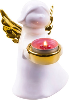 St Helens Home and Garden Ceramic Winged Angel Tealight Holder Gold