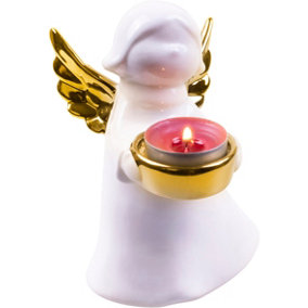 St Helens Home and Garden Ceramic Winged Angel Tealight Holder Gold