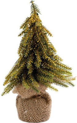 St Helens Home and Garden Decorative Gold Finish Mini Christmas Tree in Hessian Bag