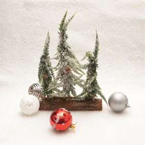 St Helens Home and Garden Decorative Snow Topped Mini Christmas Tree Display on Log